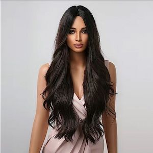 Dark Brown Long Layer Wavy Wig 28 Inches